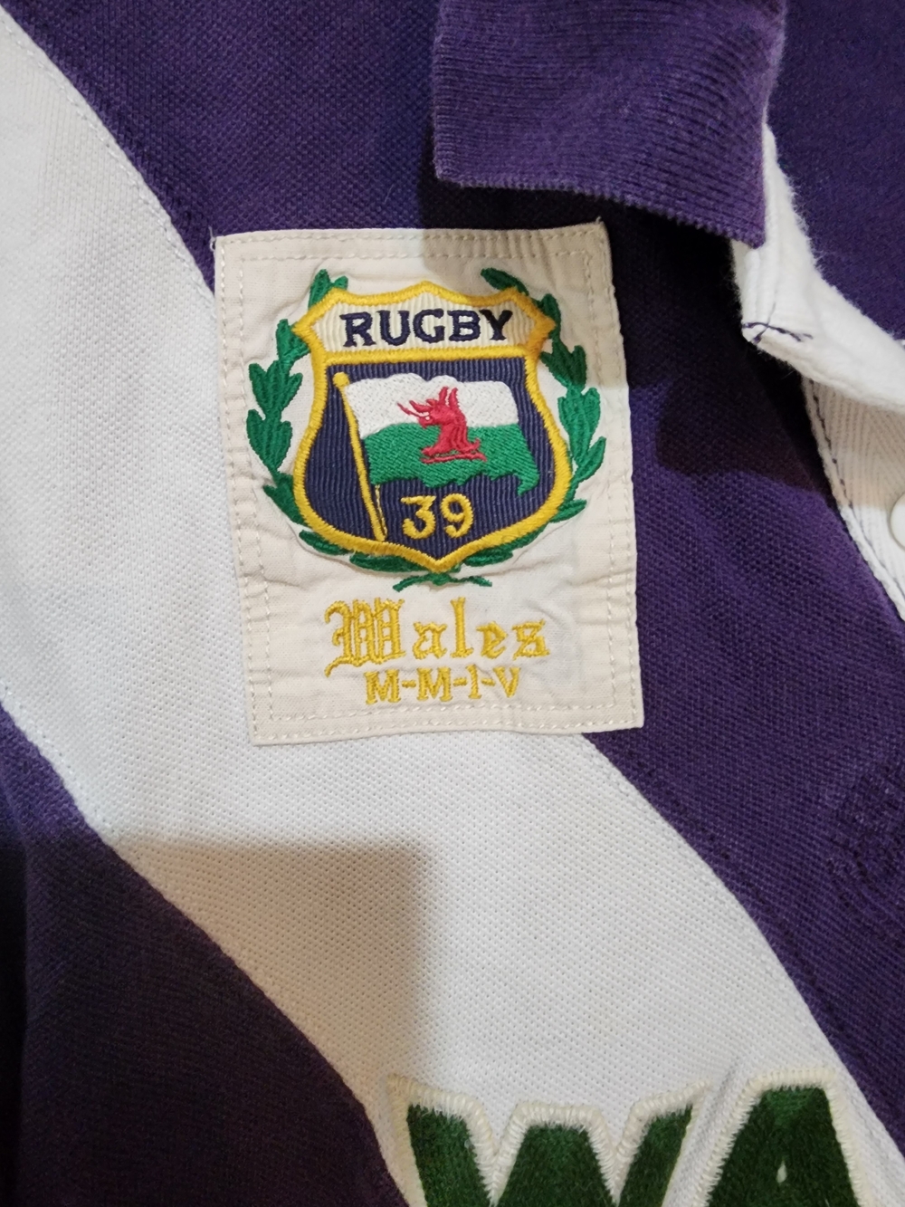 Ralph Lauren Purple Polo with White Diagonal Stripe and Green WALES. S-M - Picture 2 of 7